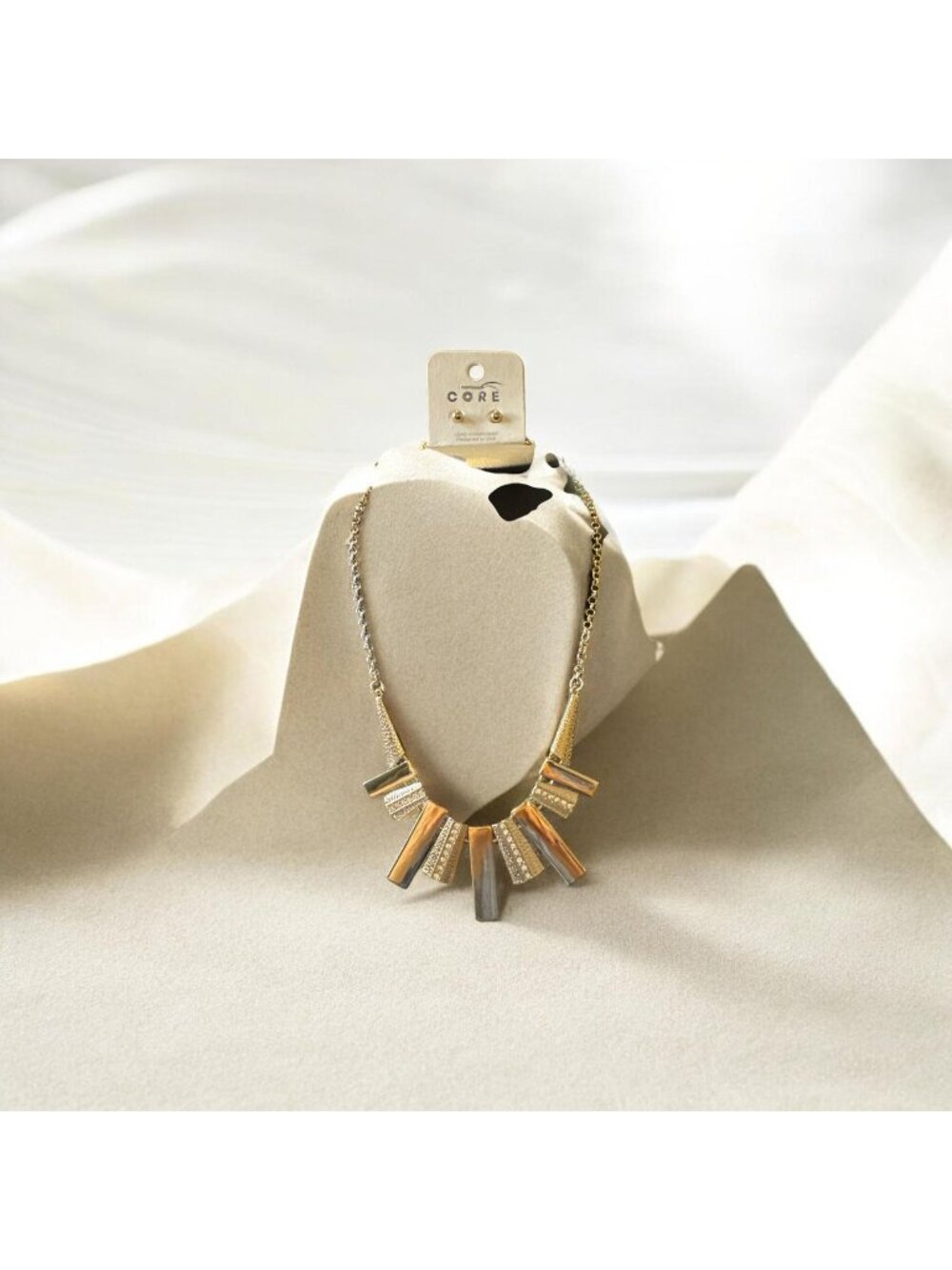 CORE Gold-Tone Necklace With Textured & Rhinestone Accents - 18 Inches